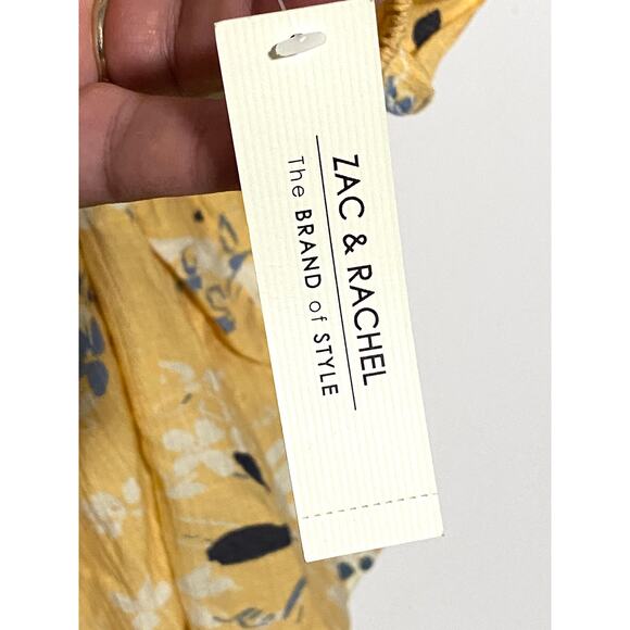 Zac & Rachel Yellow Blouse Top L Prairie Cottagecore Floral Peasant Boho Flowy - Picture 5 of 10